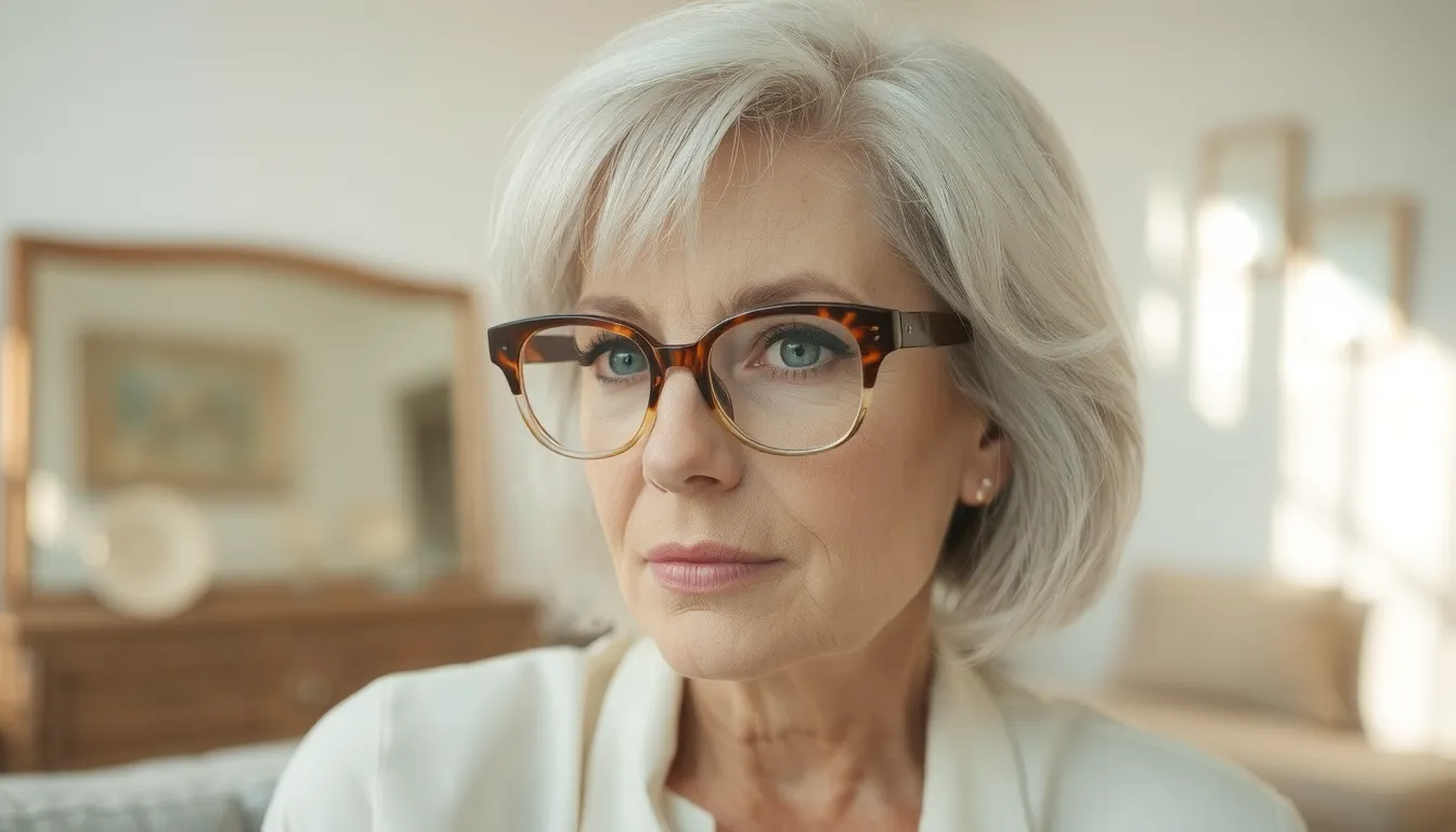 cheveux blanc et lunettes